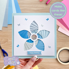 Load image into Gallery viewer, Flower Petal Aperture Card (Pack of 3) | 3 x Square White Apertures, Coloured Card Blanks & White Envelopes