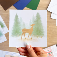 Load image into Gallery viewer, Forest Deer Aperture Card (Pack of 3) | 3 x Square White Printed Fawn Apertures, Coloured Card Blanks & White Envelopes