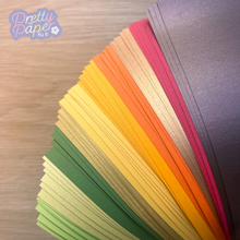 Load image into Gallery viewer, Forever Autumn Paper Pack A5, 60 Sheets | Plain, Pearlised & Sparkle Paper Pad | Green, Gold, Orange, Red, Brown Craft Paper