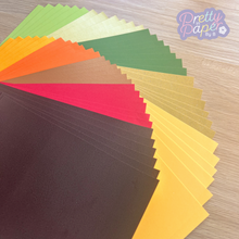 Load image into Gallery viewer, Forever Autumn Paper Pack A5, 60 Sheets | Plain, Pearlised & Sparkle Paper Pad | Green, Gold, Orange, Red, Brown Craft Paper
