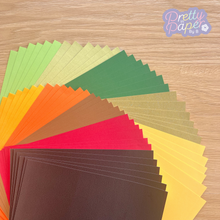 Load image into Gallery viewer, Forever Autumn Paper Pack A5, 60 Sheets | Plain, Pearlised & Sparkle Paper Pad | Green, Gold, Orange, Red, Brown Craft Paper
