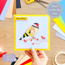 Load image into Gallery viewer, Iris Fold Goldfinch on yellow card
