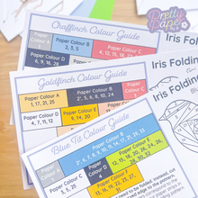 Load image into Gallery viewer, Three iris fold colour guides for garden birds