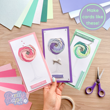 Load image into Gallery viewer, Three gin glass iris fold cards with printed stems