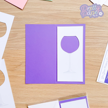 Load image into Gallery viewer, Gin glass aperture with printed stem on purple card