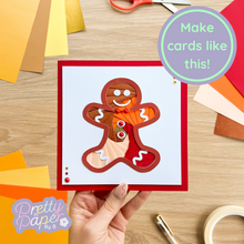 Load image into Gallery viewer, Gingerbread Man Christmas Aperture Card (Pack of 3) | 3 x Square White Apertures, Coloured Card Blanks & White Envelopes