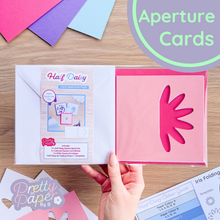 Load image into Gallery viewer, Half Daisy Aperture Card Pack  with matching iris folding pattern

