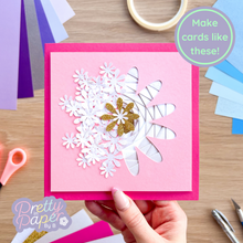 Load image into Gallery viewer, Half Daisy Flower Aperture Card (Pack of 3) | 3 x Apertures, Coloured Card Blanks & White Envelopes | Flower