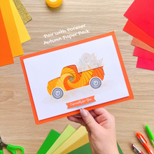 Load image into Gallery viewer, Harvest Truck Printed Aperture Card (Pack of 3) | 3 x Apertures, Coloured Card Blanks & Envelopes | Autumn Fall Wagon Vehicle