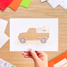 Load image into Gallery viewer, Harvest Truck Printed Aperture Card (Pack of 3) | 3 x Apertures, Coloured Card Blanks & Envelopes | Autumn Fall Wagon Vehicle