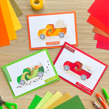 Load image into Gallery viewer, Harvest Truck Printed Aperture Card (Pack of 3) | 3 x Apertures, Coloured Card Blanks & Envelopes | Autumn Fall Wagon Vehicle