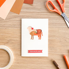 Load image into Gallery viewer, Highland Calf iris fold card with 'especially for you' text