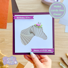 Load image into Gallery viewer, Iris Fold Grey Horse on maroon card