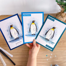 Load image into Gallery viewer, Emperor Penguin Aperture Card (Pack of 3) | 3 x A5 PRINTED Apertures, Coloured Card Blanks & White Envelopes | Christmas