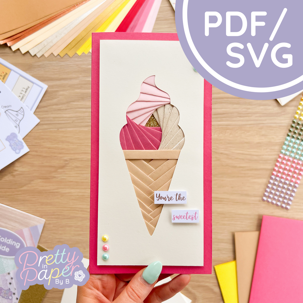 Ice Cream Iris Folding Pattern PDF & SVG | Beginner Printable Template Download | Cut File | Card Making Template
