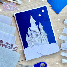 Load image into Gallery viewer, Princess Castle Iris Folding Pattern Template PDF & SVG | Castle Beginner Printable Download | Cut File | Card Making