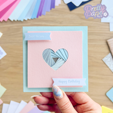 Load image into Gallery viewer, Blue iris fold heart on pink card