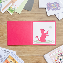 Load image into Gallery viewer, printed kitten aperture on pink card blank