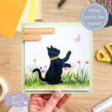 Load image into Gallery viewer, black iris fold kitten on green card