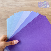 Load image into Gallery viewer, Lavender Dreams Paper Pack A5, 30 Sheets | Plain, Pearlised & Sparkle Paper Pad | Blue Purple Craft Paper