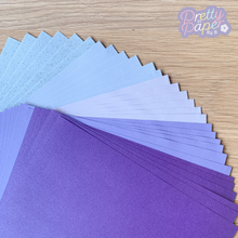 Load image into Gallery viewer, Lavender Dreams Paper Pack A5, 30 Sheets | Plain, Pearlised & Sparkle Paper Pad | Blue Purple Craft Paper