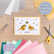 Load image into Gallery viewer, Love Birds Aperture Card (Pack of 3) | 3 x Apertures, Coloured Card Blanks & Envelopes | Wedding Anniversary Engagement Valentine