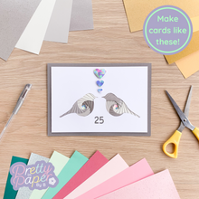 Load image into Gallery viewer, Love Birds Aperture Card (Pack of 3) | 3 x Apertures, Coloured Card Blanks & Envelopes | Wedding Anniversary Engagement Valentine
