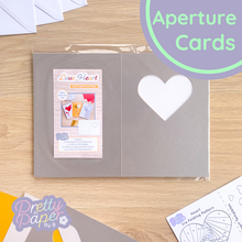Load image into Gallery viewer, Love Heart Aperture Card pack with matching iris fold pattern