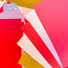 Load image into Gallery viewer, Intense red, rose gold pearl, rosella red, salmon, empire gold sparkle papers