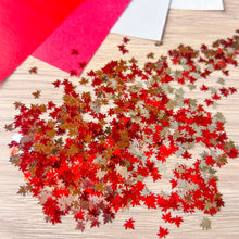 Load image into Gallery viewer, Canadian Glow Maple Leaf Sequin Embellishments, 800 pcs (approx.) | Red, Silver