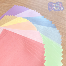 Load image into Gallery viewer, Marshmallow Pastel Paper Pack A5, 60 Sheets | Plain, Sparkle &amp; Pearlised Paper Pad | Salmon, Pink, Yellow, Lilac, Purple, Green, Blue Craft Paper
