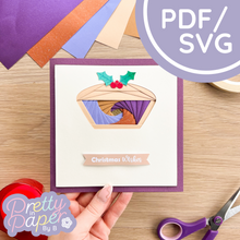 Load image into Gallery viewer, Mince Pie Iris Folding Pattern PDF & SVG | Beginner Christmas Mince Pie Printable Download | Cut File | Christmas Card Making Template