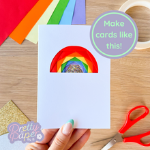 Load image into Gallery viewer, Mini Iris Folding rainbow card made with the brights paper pack
