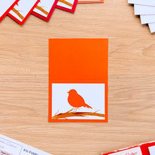 Load image into Gallery viewer, Orange card blank with a mini robin card cut-out with a watercolour branch