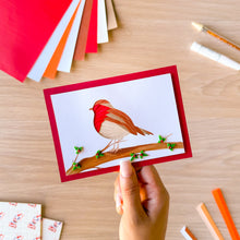 Load image into Gallery viewer, Iris fold mini robin greeting card with resin holly leaf embellishents