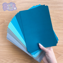 Load image into Gallery viewer, Misty Mountains Paper Pack A5, 30 Sheets | Plain & Pearlised Paper Pad | Silver, Teal, Turquoise, Blue Craft Paper