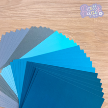 Load image into Gallery viewer, Misty Mountains Paper Pack A5, 30 Sheets | Plain & Pearlised Paper Pad | Silver, Teal, Turquoise, Blue Craft Paper