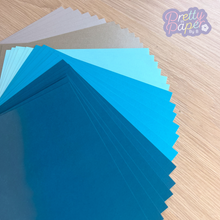Load image into Gallery viewer, Misty Mountains Paper Pack A5, 30 Sheets | Plain & Pearlised Paper Pad | Silver, Teal, Turquoise, Blue Craft Paper