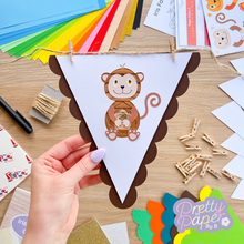 Load image into Gallery viewer, Jungle Animal Iris Folding Bunting Kit | Monkey Tiger Panther Parrot Beginner Craft Kit | Discontinued