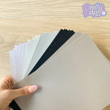 Load image into Gallery viewer, Moonlight Shadows Paper Pack A5, 30 Sheets | Plain & Sparkle Paper Pad | Silver Grey Black White Craft Paper