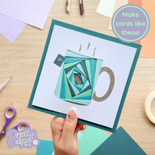 Load image into Gallery viewer, Make cards like this - iris folding mug on teal card