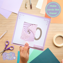 Load image into Gallery viewer, Make cards like this - iris folding lilac-coloured mug with heart embellishments and 'just to say' greeting