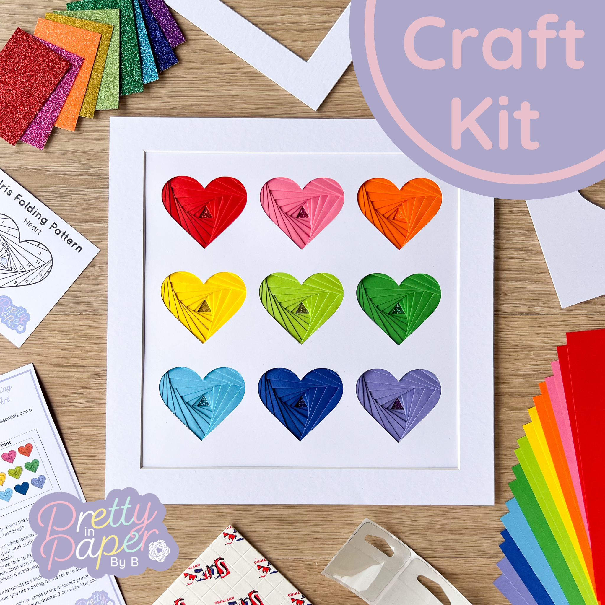 Nine Paper Hearts Iris Folding Craft Kit | Beginners Wall Art