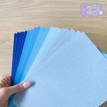Load image into Gallery viewer, Ocean Waves Blue Paper Pack A5, 30 Sheets | Plain, Pearlised & Sparkle Paper Pad | Craft Paper Collection