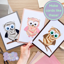 Load image into Gallery viewer, Make cards like these - three iris fold owl cards