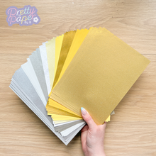 Load image into Gallery viewer, 60 sheets of A5 plain, pearl and sparkle paper (6 each of 10 colours)