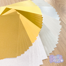 Load image into Gallery viewer, 60 sheets of A5 plain, pearl and sparkle paper (6 each of 10 colours)