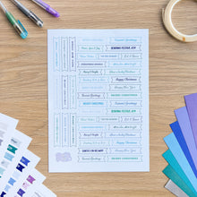 Load image into Gallery viewer, Frosty Christmas Sentiments Pack | Multicolour Card-making Embellishments | 258 x Printed Greetings, 6x A4 Sheets