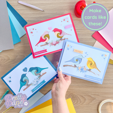 Load image into Gallery viewer, Make cards like these - three iris fold love birds cards