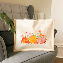 Load image into Gallery viewer, Pumpkin Meadow Luxury Tote Bag | Large Hessian Jute Shopping Bag